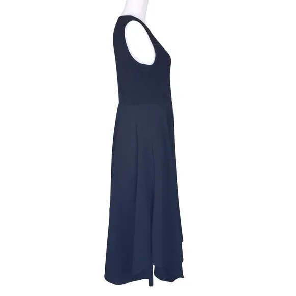 DKNY Black Fit Flare Black Dress M Hi Low Hem Stretchy Poly Sleeveless EUC - Picture 4 of 9